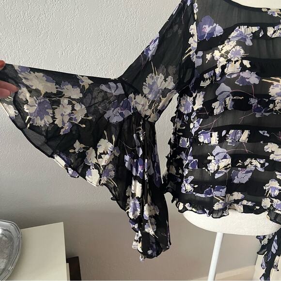 byTiMo Black Floral Bell Sleeve Top - Picture 4 of 8